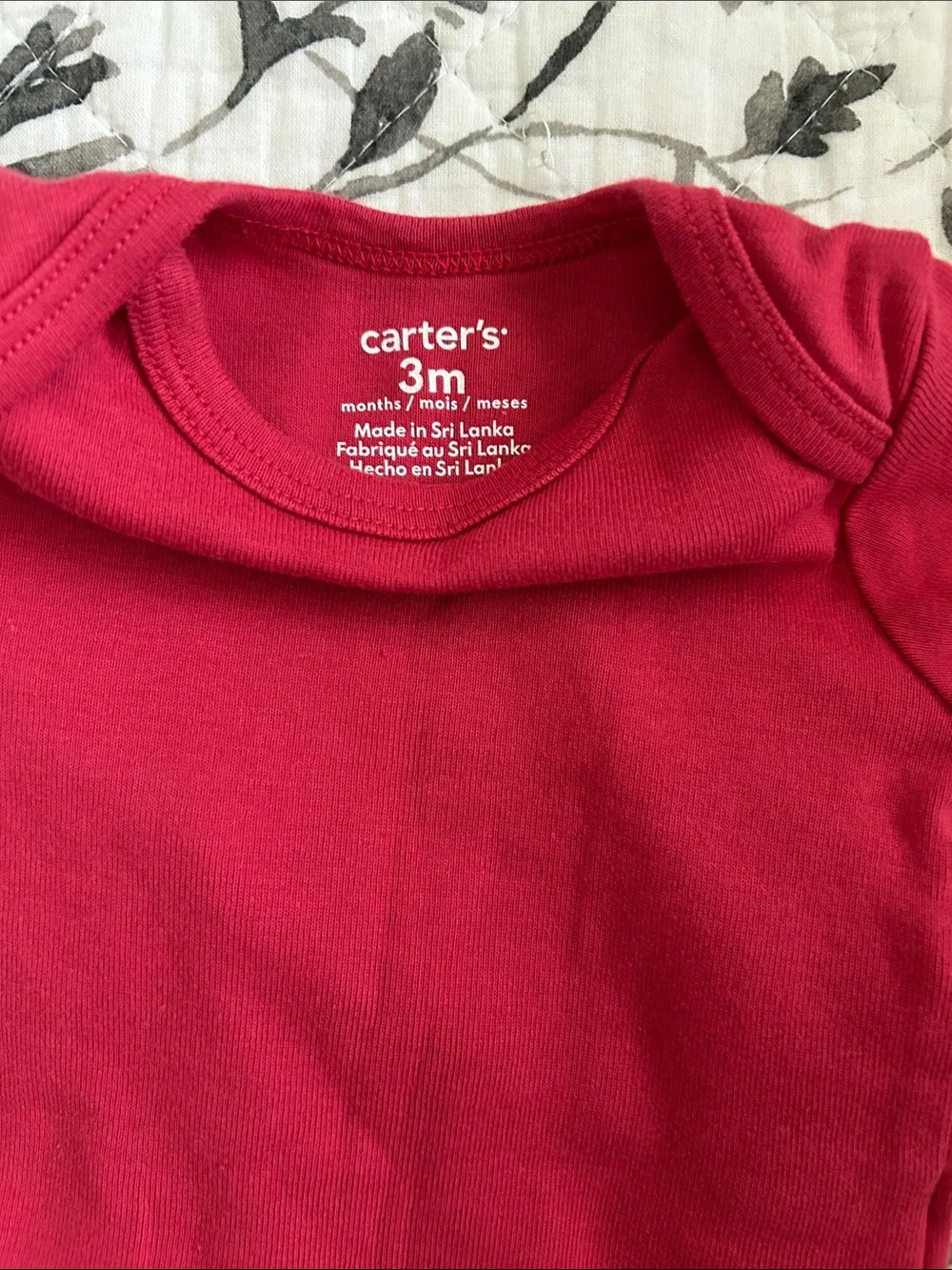 Carter's Cream Heart Print Hoodie & Pants with Red Onesie